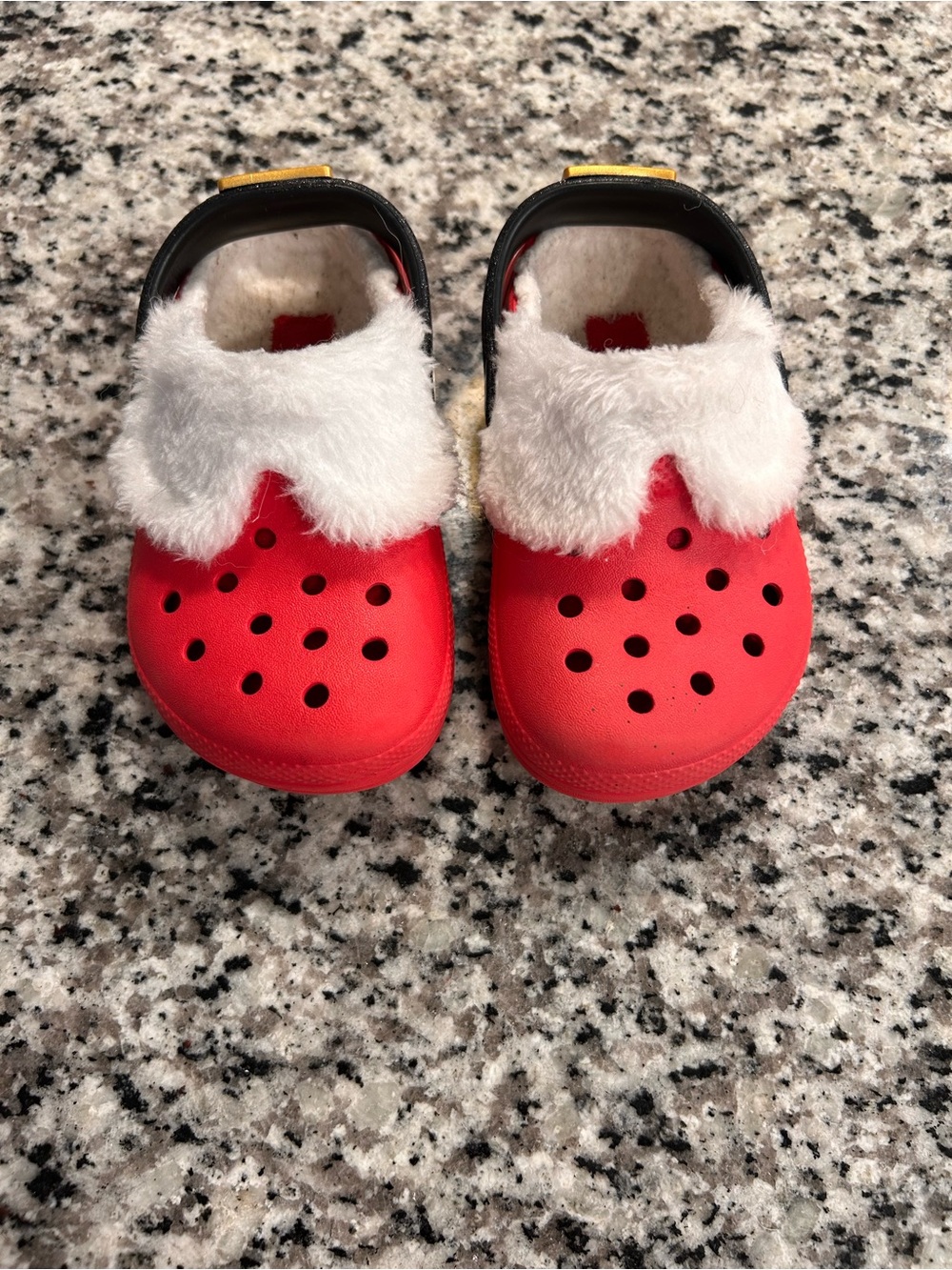 CROCS Kids Red Clog Slippers with White Faux Fur Lining